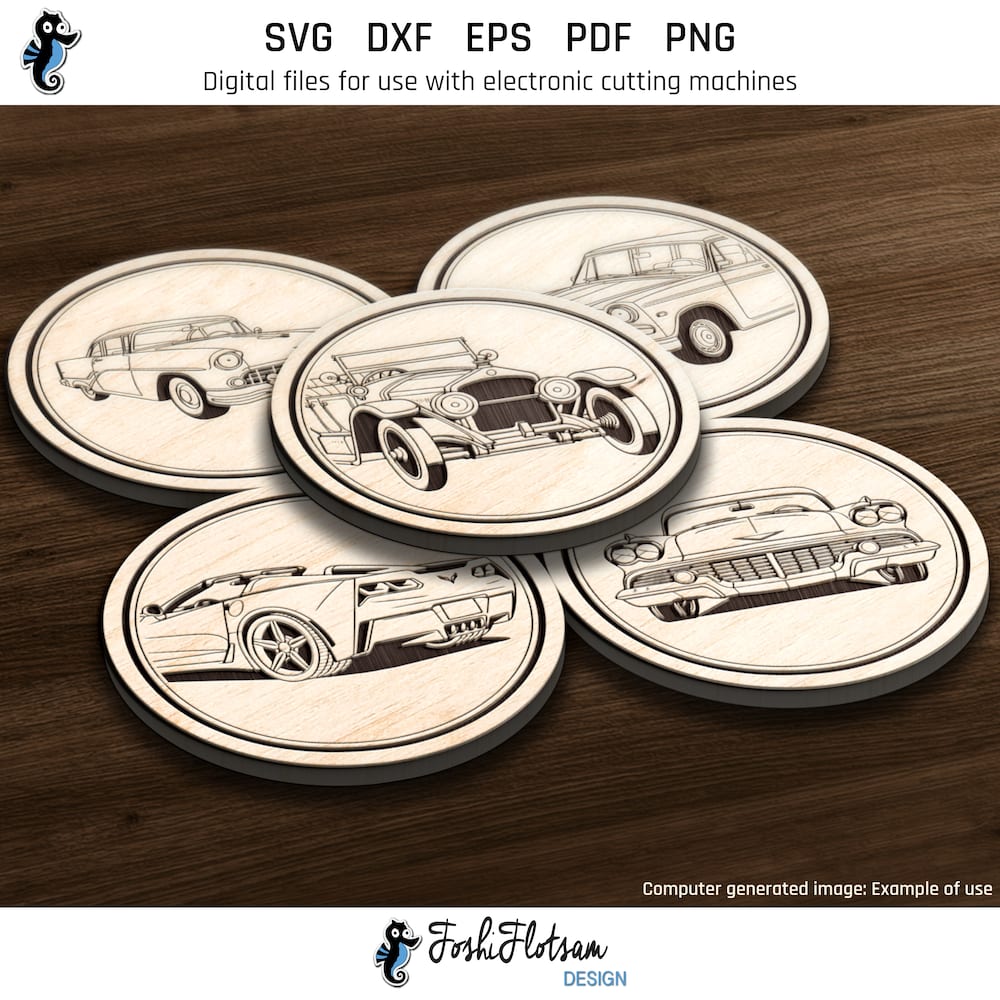 Coaster SVG - Retro car coaster SVG bundle image 2 Second 5 of 20 retro car coaster SVGs included in this coaster SVG bundle.
